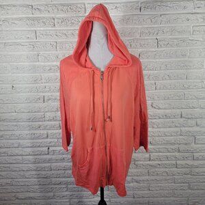 CJ Banks 1X Plus Size Pink Swim Coverup Jacket Hoodie Mesh Sleeve PIN16E
